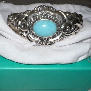 Carolyn Pollack Silver 925 Cuff Bracelet Blue Peruvian Amazonite NEW Size AVG